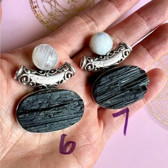 925 Yin Yang YOU CHOOSE! Raw Black Tourmaline + Moonstone Pendant Necklace - Picture 6 of 10